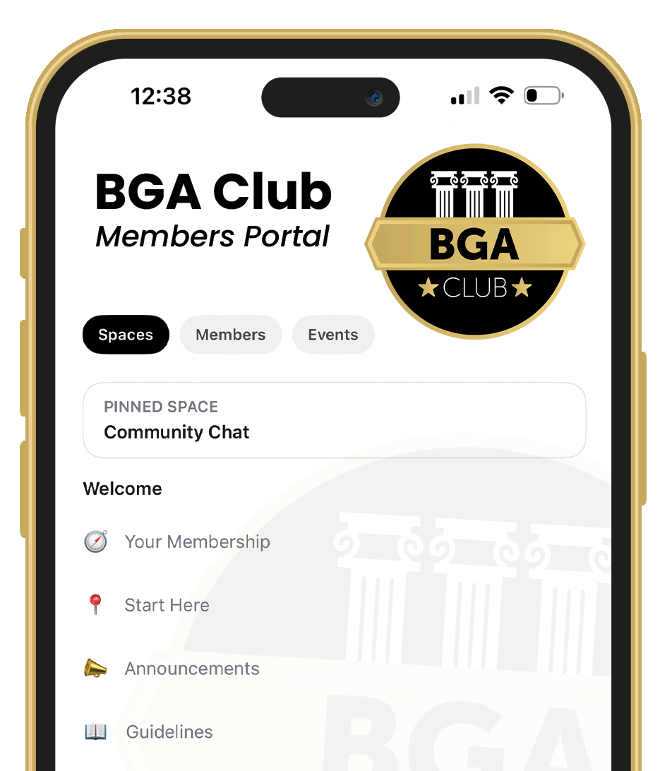 The BGA Club members app, showing the members portal