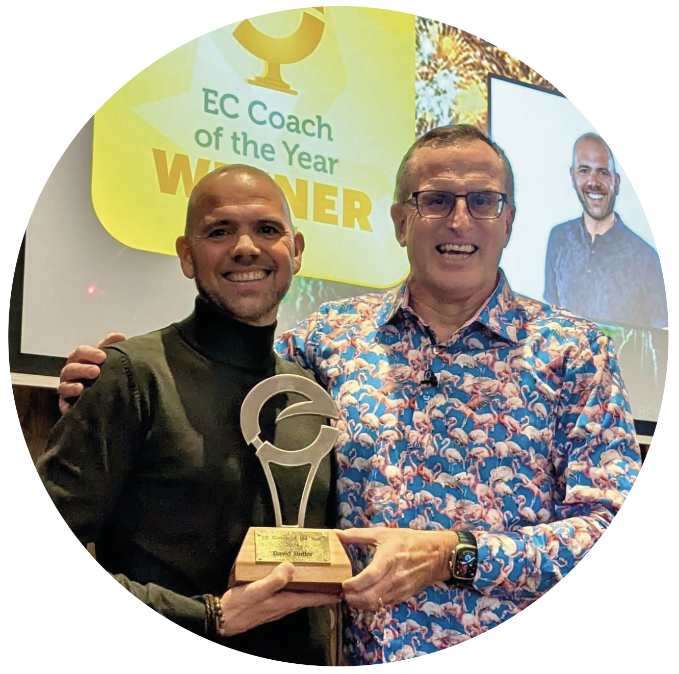 David Butler receiving the EC Coach of the Year award
